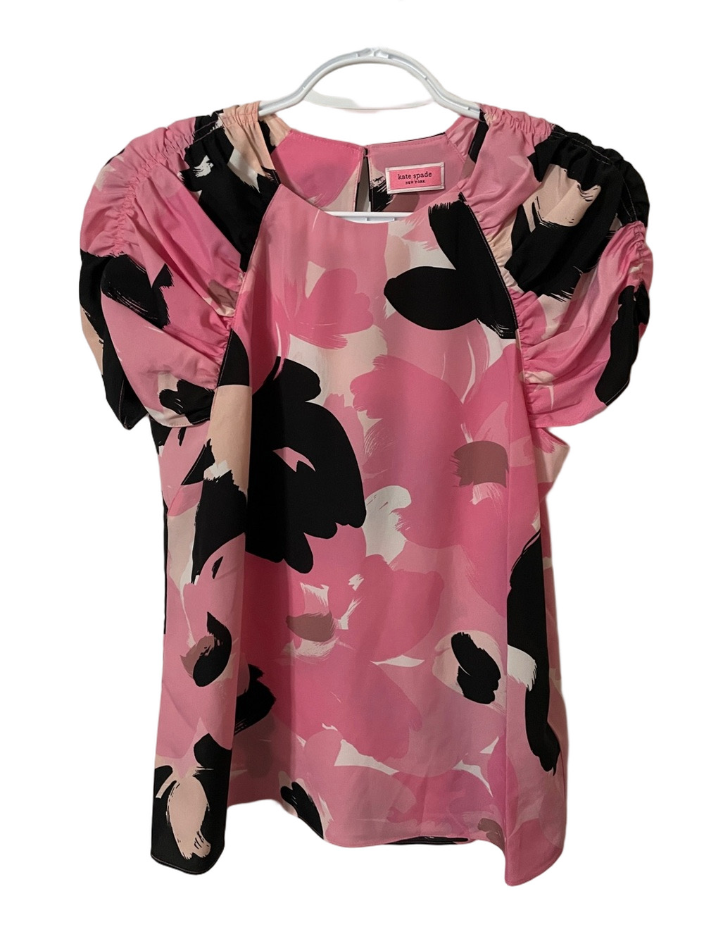 Kate Spade Pink Floral Puff-Sleeve Blouse Size Small